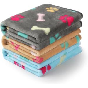 image1 Pack 3 Blankets Super Soft Fluffy Cute Bone Pattern Pet Blanket Flannel Throw for Dog Puppy Cat PinkBrownPurple SmallBone