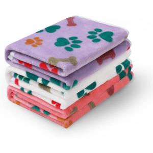image1 Pack 3 Blankets Super Soft Fluffy Cute Bone Pattern Pet Blanket Flannel Throw for Dog Puppy Cat PinkBrownPurple SmallBone2