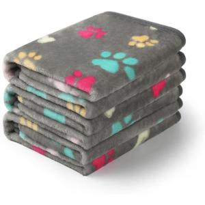 image1 Pack 3 Blankets Super Soft Fluffy Cute Bone Pattern Pet Blanket Flannel Throw for Dog Puppy Cat PinkBrownPurple SmallGrey Bone