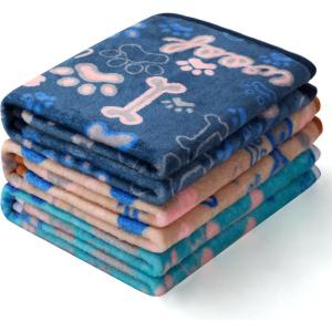 image1 Pack 3 Blankets Super Soft Fluffy Cute Bone Pattern Pet Blanket Flannel Throw for Dog Puppy Cat PinkBrownPurple SmallKhakiBlueNavy Bone