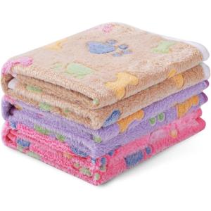 image1 Pack 3 Blankets Super Soft Fluffy Cute Bone Pattern Pet Blanket Flannel Throw for Dog Puppy Cat PinkBrownPurple SmallPinkBrownPurple Bone