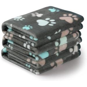 image1 Pack 3 Blankets Super Soft Fluffy Premium Fleece Pet Blanket Flannel Throw for Dog Puppy Cat Paw Brown Small23x16 inchGrey Paw2