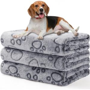 image1 Pack 3 Blankets Super Soft Fluffy Premium Fleece Pet Blanket Flannel Throw for Dog Puppy Cat Paw Brown Small23x16 inchGreypaw Line