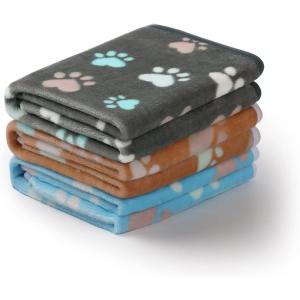 image1 Pack 3 Blankets Super Soft Fluffy Premium Fleece Pet Blanket Flannel Throw for Dog Puppy Cat Paw Brown Small23x16 inchPaw2