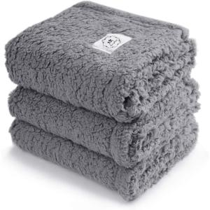 image1 Pack 3 Calming Blankets Fluffy Premium Fleece Pet Blanket Soft Sherpa Throw for Dog Puppy Cat Beige Small 23quot x16Grey