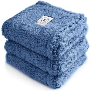 image1 Pack 3 Calming Blankets Fluffy Premium Fleece Pet Blanket Soft Sherpa Throw for Dog Puppy Cat Beige Small 23quot x16Haze Blue