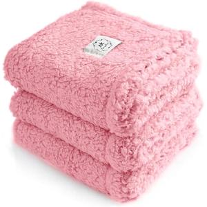 image1 Pack 3 Calming Blankets Fluffy Premium Fleece Pet Blanket Soft Sherpa Throw for Dog Puppy Cat Beige Small 23quot x16Pink