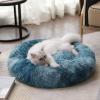 imageLuciphia Round Dog Cat Bed Donut Cuddler Faux Fur Plush Pet Cushion for Large Medium Small Dogs SelfWarming and Cozy for Improved Sleep Dark Grey Medium23quotx23quotGradient Blue