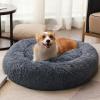 imageLuciphia Round Dog Cat Bed Donut Cuddler Faux Fur Plush Pet Cushion for Large Medium Small Dogs SelfWarming and Cozy for Improved Sleep Dark Grey Medium23quotx23quotDark Grey