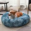 imageLuciphia Round Dog Cat Bed Donut Cuddler Faux Fur Plush Pet Cushion for Large Medium Small Dogs SelfWarming and Cozy for Improved Sleep Dark Grey Medium23quotx23quotGradient Blue
