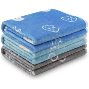 image1 Pack 3 Blankets Super Soft Fluffy Premium Cute Elephant Pattern Pet Blanket Flannel Throw for Dog Puppy Cat BrownYellowBlue Large41x31 inchBlueCyanGrey