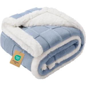 imageLuciphia Waterproof Dog Blanket for Small Dogs Washable Soft Sherpa Fleece Cat Blankets with 3D Jacquard Cozy Calming Reversible Couch Protector Furniture Protection for Pet Blue White 40x28 inchCreamy Blue