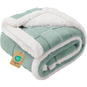 imageLuciphia Waterproof Dog Blanket for Small Dogs Washable Soft Sherpa Fleece Cat Blankets with 3D Jacquard Cozy Calming Reversible Couch Protector Furniture Protection for Pet Blue White 40x28 inchMint Green