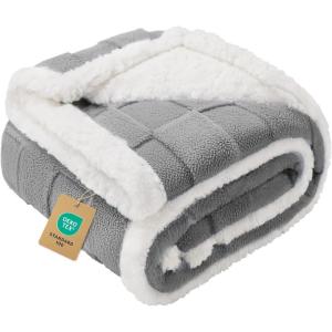 imageLuciphia Waterproof Dog Blanket for Small Dogs Washable Soft Sherpa Fleece Cat Blankets with 3D Jacquard Cozy Calming Reversible Couch Protector Furniture Protection for Pet Blue White 40x28 inchCookie Gray