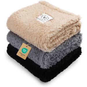 imageLuciphia 1 Pack 3 Calming Dog Blanket Fluffy Premium Fleece Pet Blankets Soft Sherpa Throw for Dogs Puppy Cat GreyBeigeHazeBlue Medium 30quot x20quotBeigeBlackGrey
