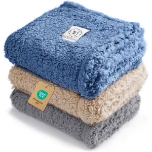 imageLuciphia 1 Pack 3 Calming Dog Blanket Fluffy Premium Fleece Pet Blankets Soft Sherpa Throw for Dogs Puppy Cat GreyBeigeHazeBlue Medium 30quot x20quotGreyBeigeHazeblue